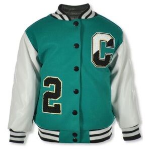 Chillipop Gitls woolen Varsity letter jacket, streatwear, green jacket sz 6X